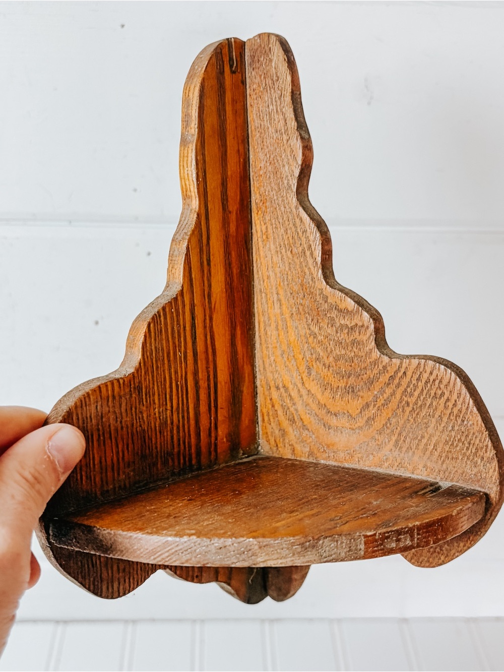 Vintage Wooden Corner Wall Shelf | Trinket Shelf